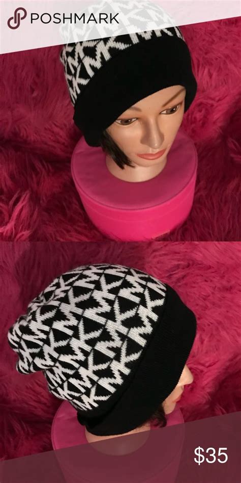 michael kors black and white beanie|Michael Kors beanie hat.